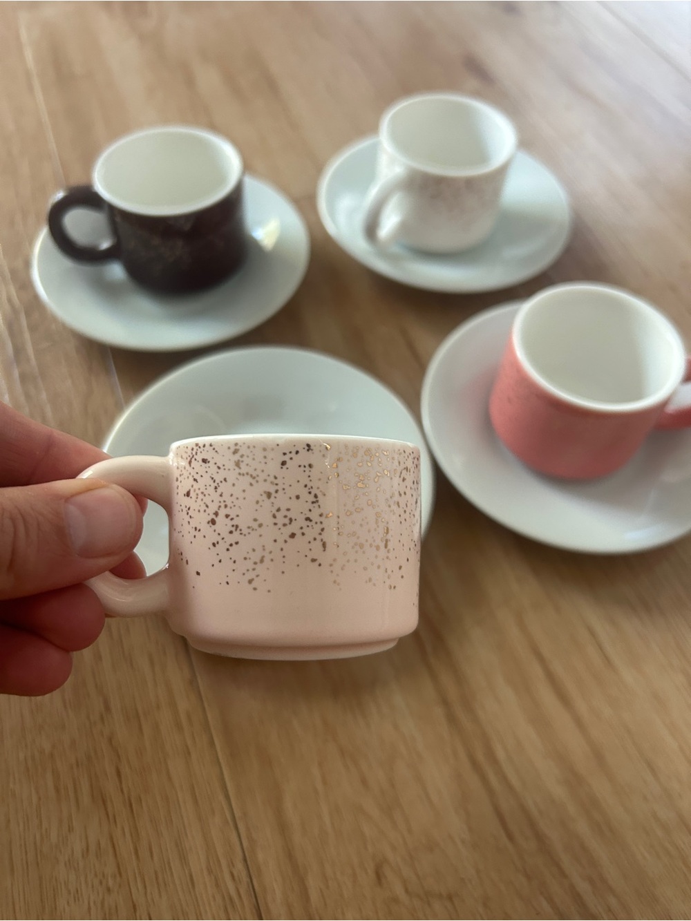 Speckled Ceramic Espresso Cup Set - Pastel Pink Accent